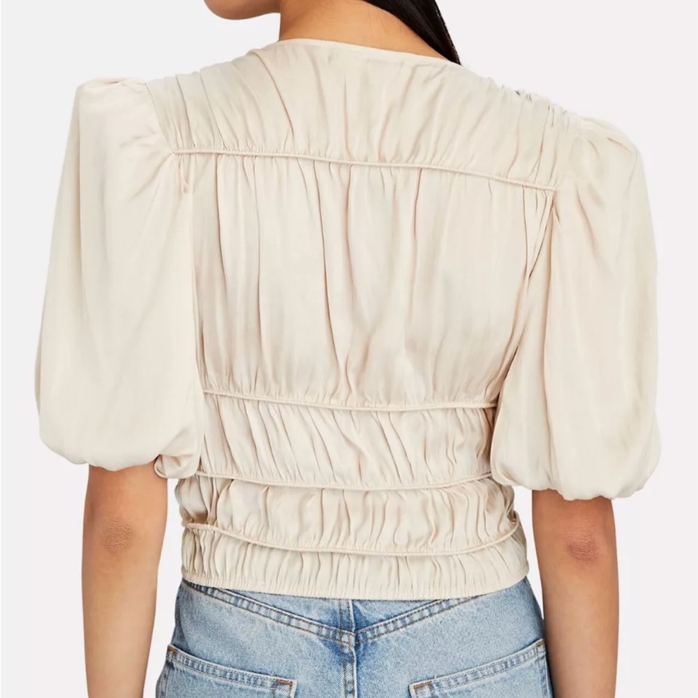 NWT FRAME Julianne Smocked Puff Sleeve Top Size Medium - Picture 2 of 6